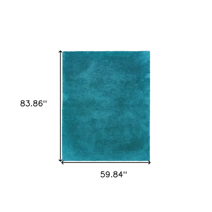 5' X 7' Teal Shag Hand Tufted Area Rug