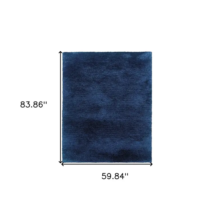 5' X 7' Blue Shag Hand Tufted Area Rug