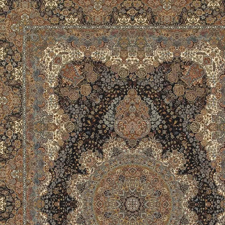 4' X 5' Dark Blue Black And Teal Medallion Area Rug With Fringe