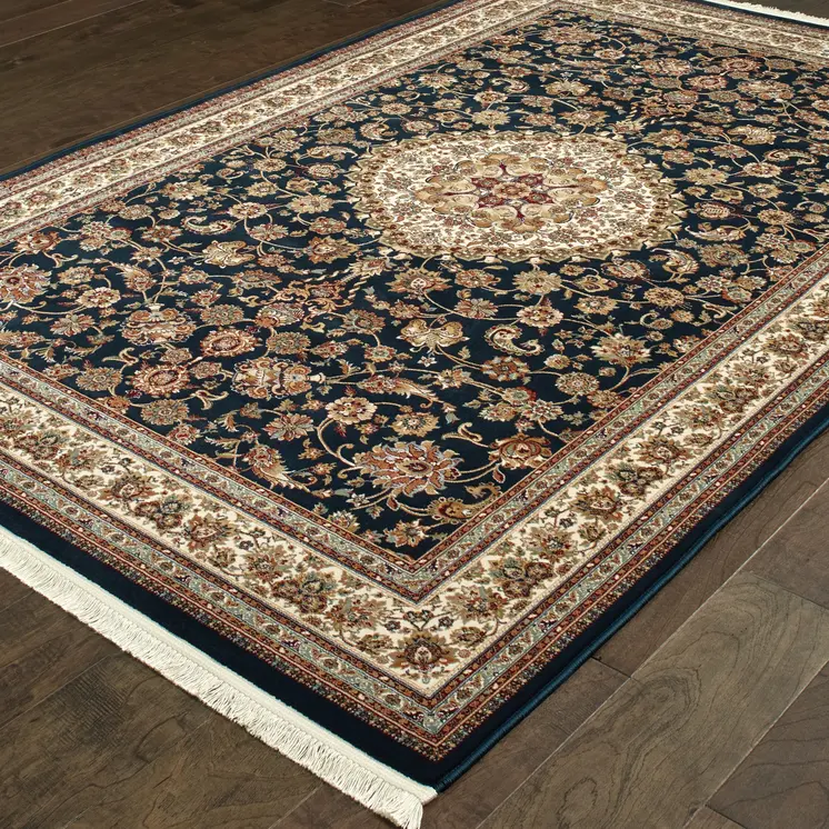 4' X 5' Tan Black And Ivory Medallion Area Rug With Fringe