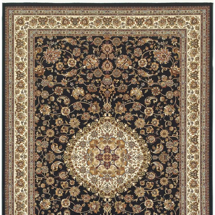 4' X 5' Tan Black And Ivory Medallion Area Rug With Fringe