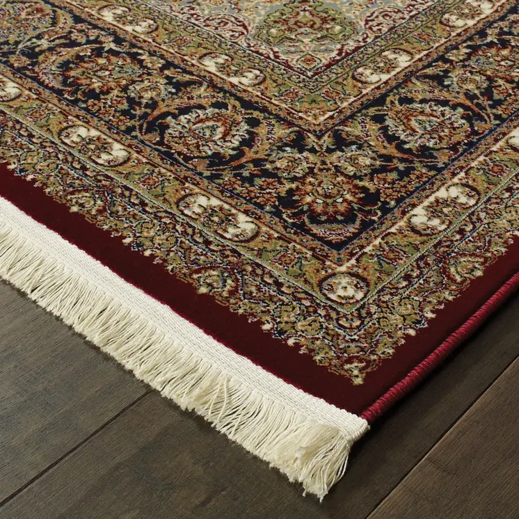 4' X 5' Ivory Red And Orange Medallion Area Rug With Fringe