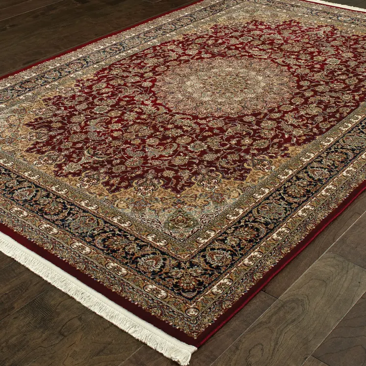 4' X 5' Ivory Red And Orange Medallion Area Rug With Fringe