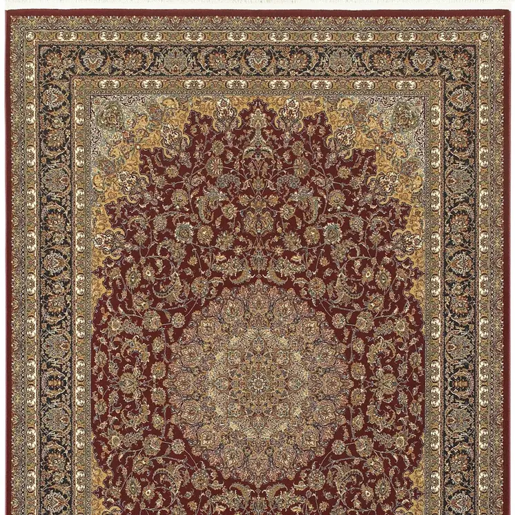 4' X 5' Ivory Red And Orange Medallion Area Rug With Fringe