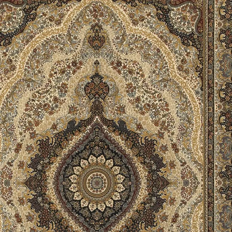 4' X 5' Ivory Black And Tan Medallion Area Rug With Fringe