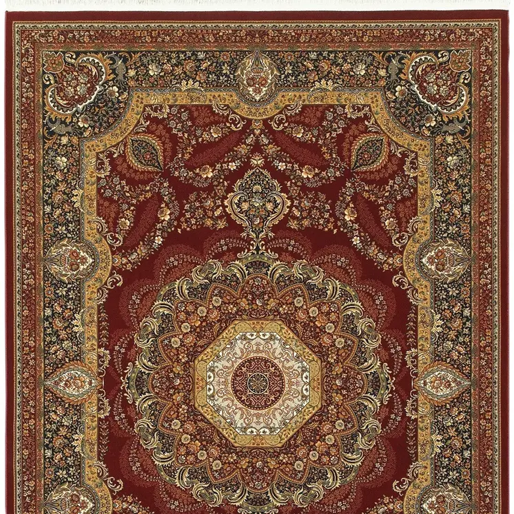 4' X 5' Black Red And Tan Medallion Area Rug With Fringe