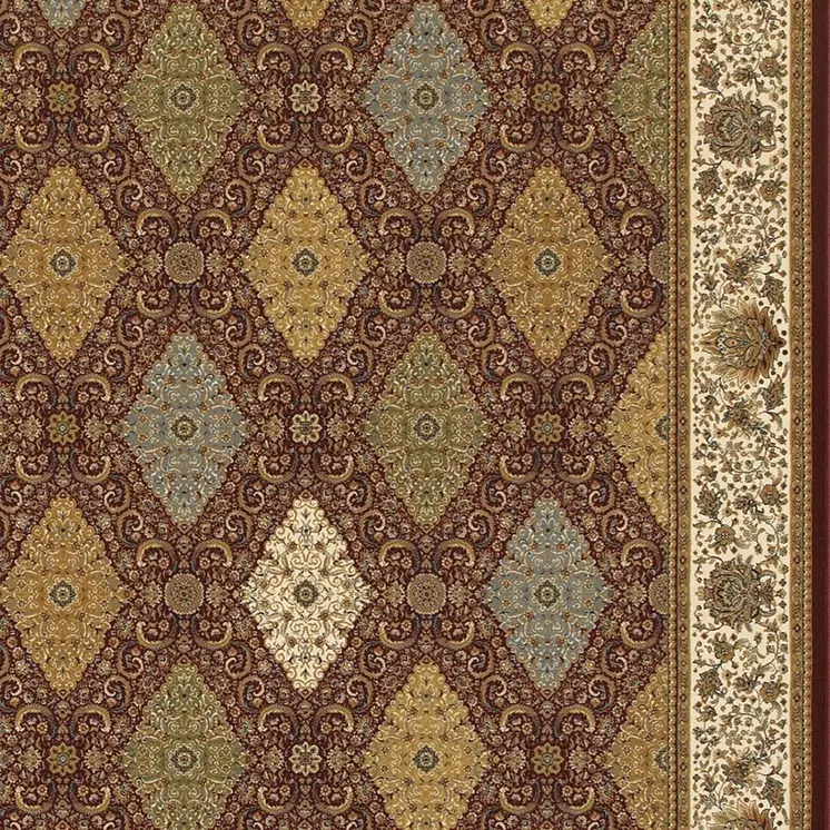 4' X 5' Red Tan And Ivory Oriental Area Rug With Fringe