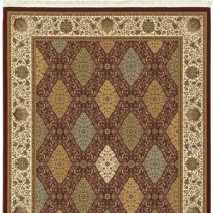 4' X 5' Red Tan And Ivory Oriental Area Rug With Fringe