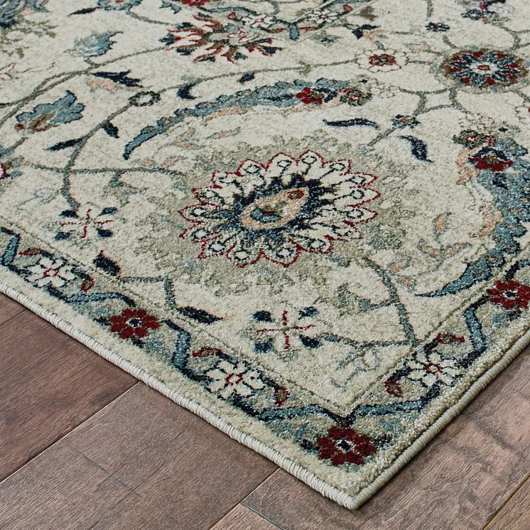 4' X 5' Ivory Navy Blue And Brown Oriental Area Rug