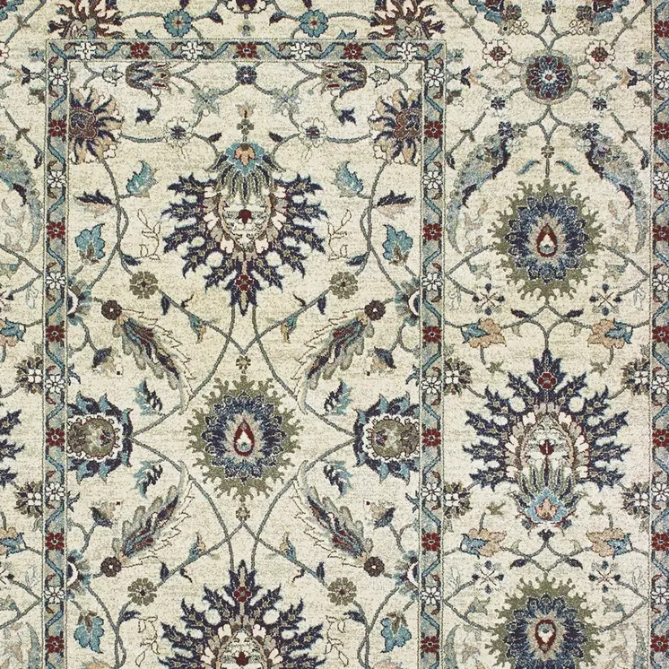 4' X 5' Ivory Navy Blue And Brown Oriental Area Rug