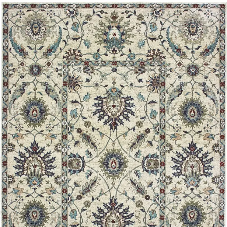 4' X 5' Ivory Navy Blue And Brown Oriental Area Rug