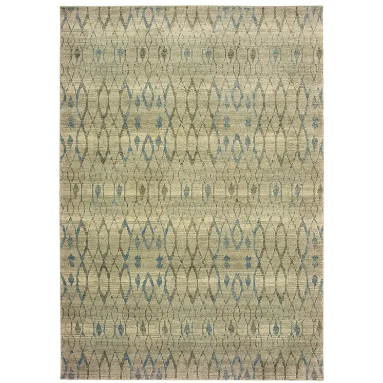 10' X 13' Blue And Ivory Geometric Distressed Area Rug