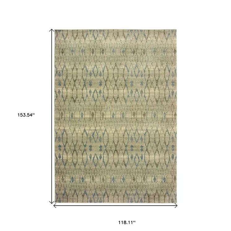 10' X 13' Blue And Ivory Geometric Distressed Area Rug