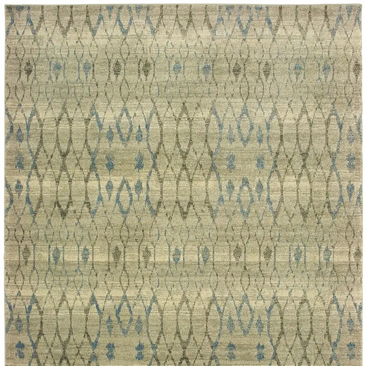 10' X 13' Blue And Ivory Geometric Distressed Area Rug