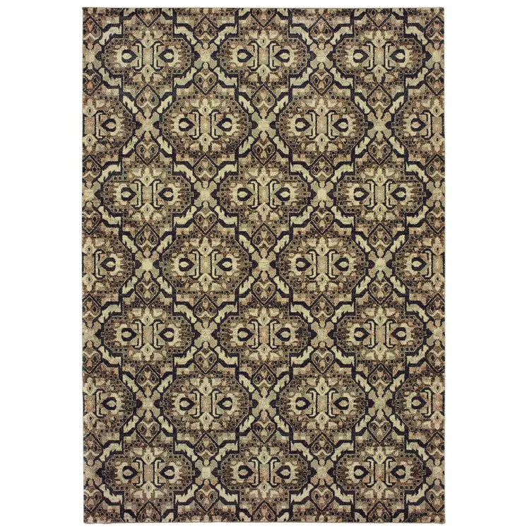 10' X 13' Brown Geometric Distressed Area Rug