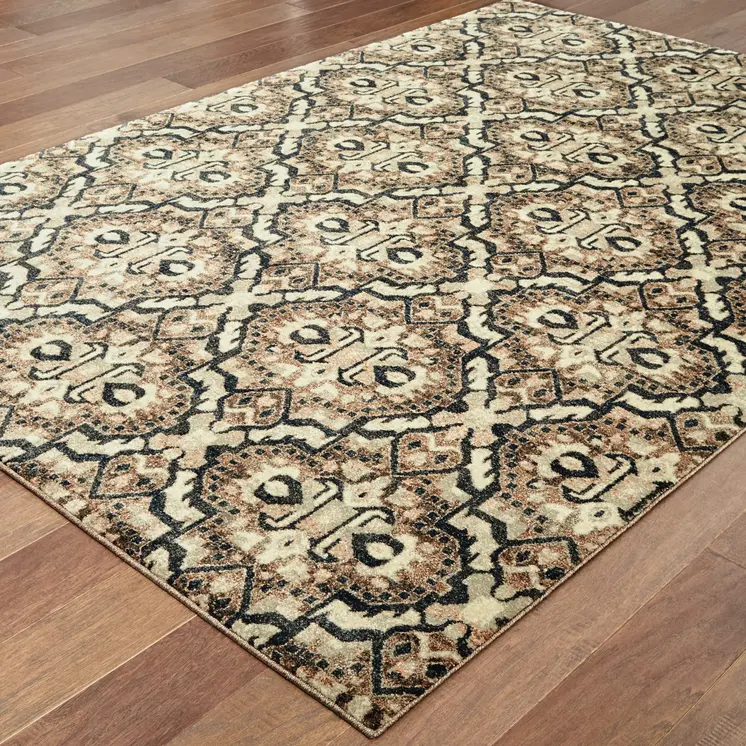 10' X 13' Brown Geometric Distressed Area Rug
