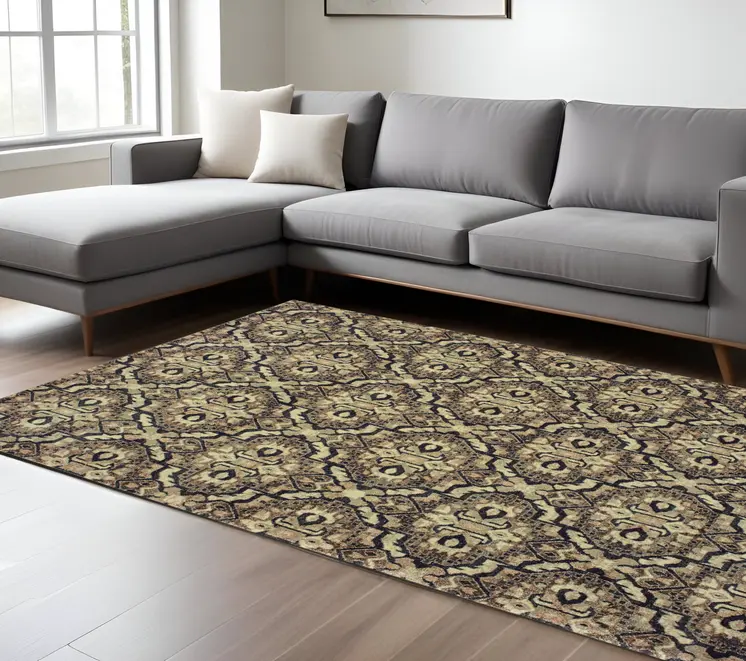 10' X 13' Brown Geometric Distressed Area Rug