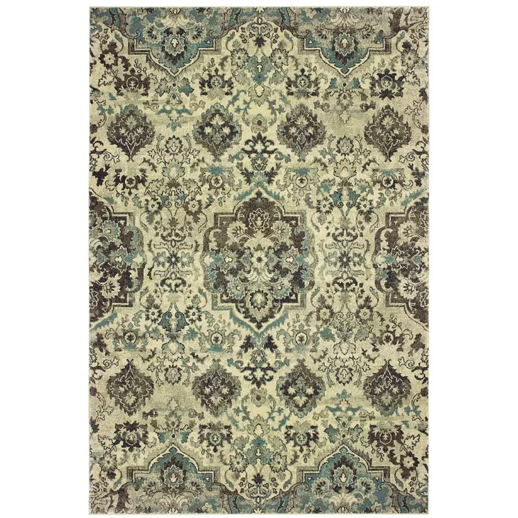 10' X 13' Ivory And Gray Oriental Area Rug