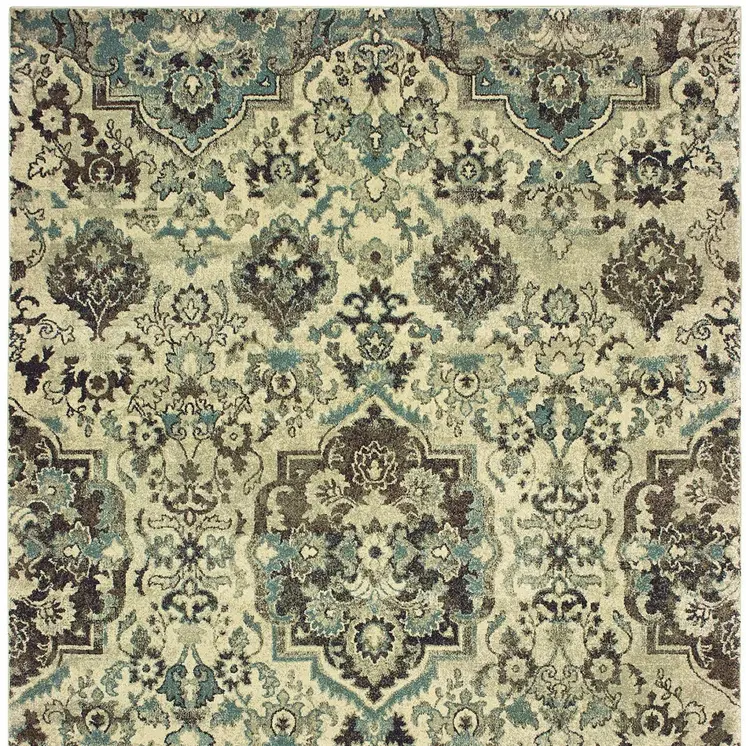 10' X 13' Ivory And Gray Oriental Area Rug