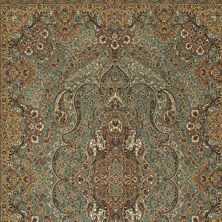 5' X 8' Blue And Gold Medallion Area Rug With Fringe