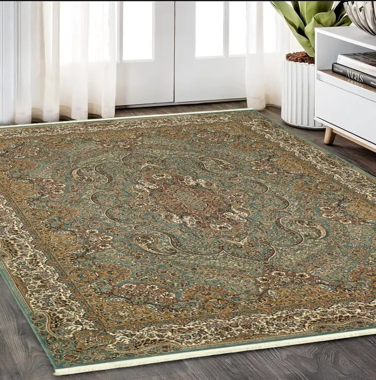 5' X 8' Blue And Gold Medallion Area Rug With Fringe