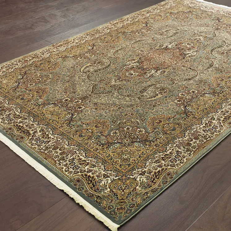 10' X 13' Blue And Gold Medallion Area Rug With Fringe