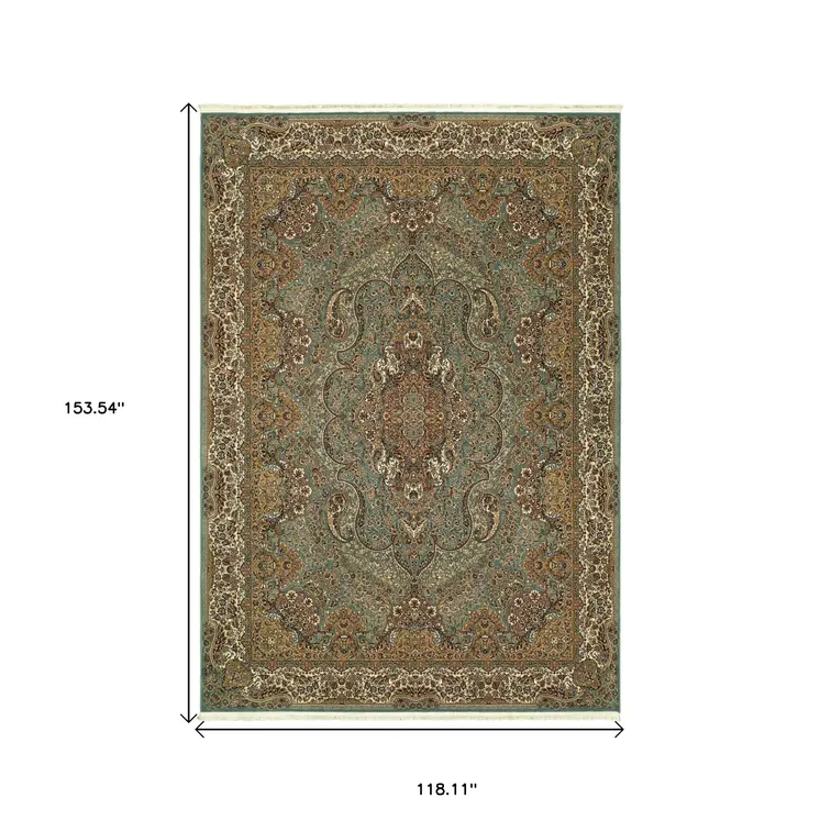 10' X 13' Blue And Gold Medallion Area Rug With Fringe