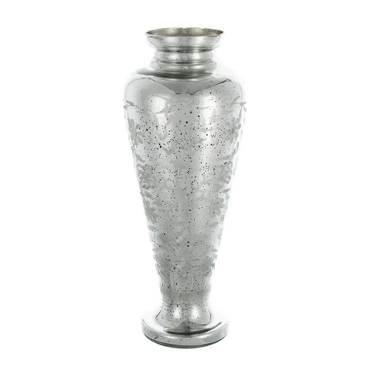 20" Silver Floral Round Glass Table Vase