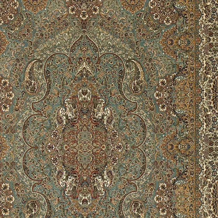 7' X 10' Blue And Gold Medallion Area Rug With Fringe