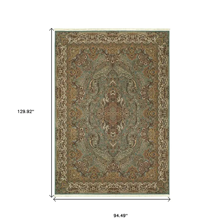 8' X 11' Blue And Gold Medallion Area Rug With Fringe