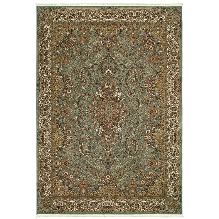 8' X 11' Blue And Gold Medallion Area Rug With Fringe