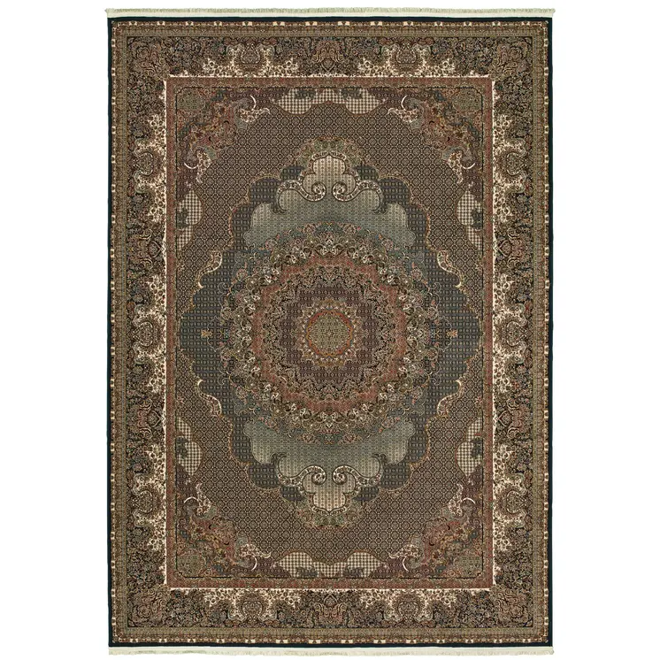 10' X 13' Blue And Red Medallion Area Rug With Fringe