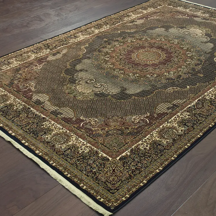 10' X 13' Blue And Red Medallion Area Rug With Fringe
