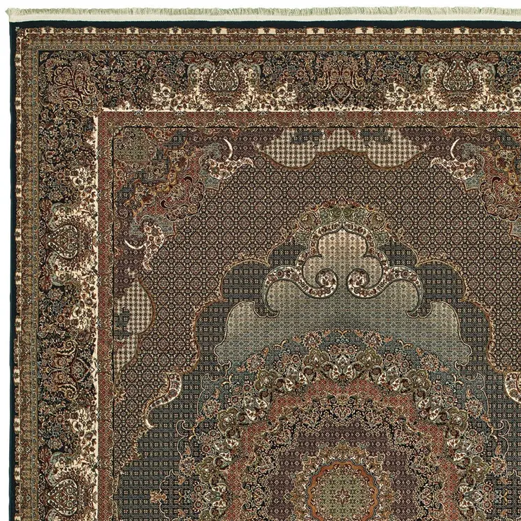 7' X 10' Blue And Red Medallion Area Rug With Fringe