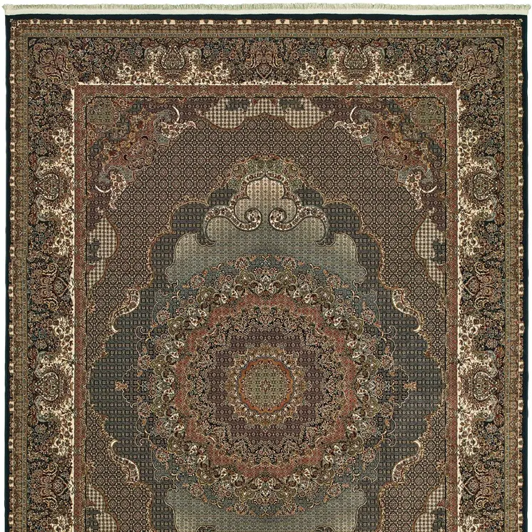 7' X 10' Blue And Red Medallion Area Rug With Fringe