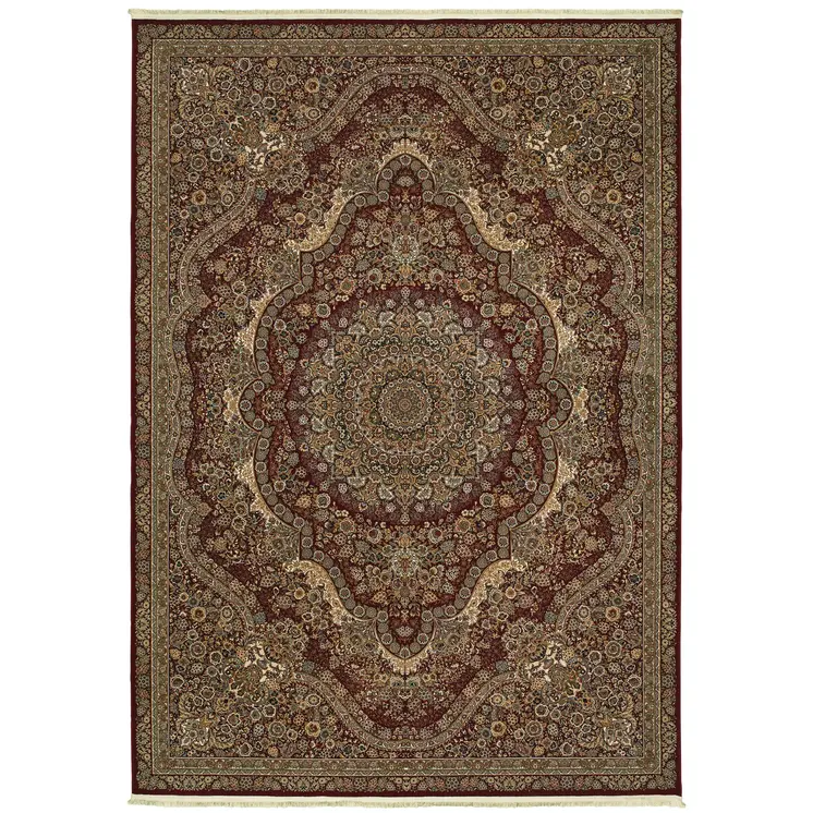 5' X 8' Red And Gold Medallion Area Rug With Fringe