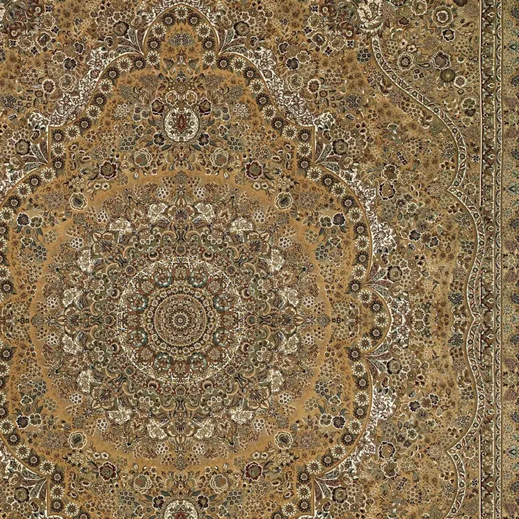 10' X 13' Gold And Ivory Medallion Area Rug With Fringe