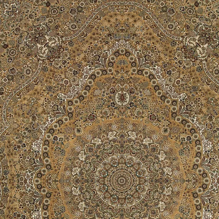 7' X 10' Gold And Ivory Medallion Area Rug With Fringe