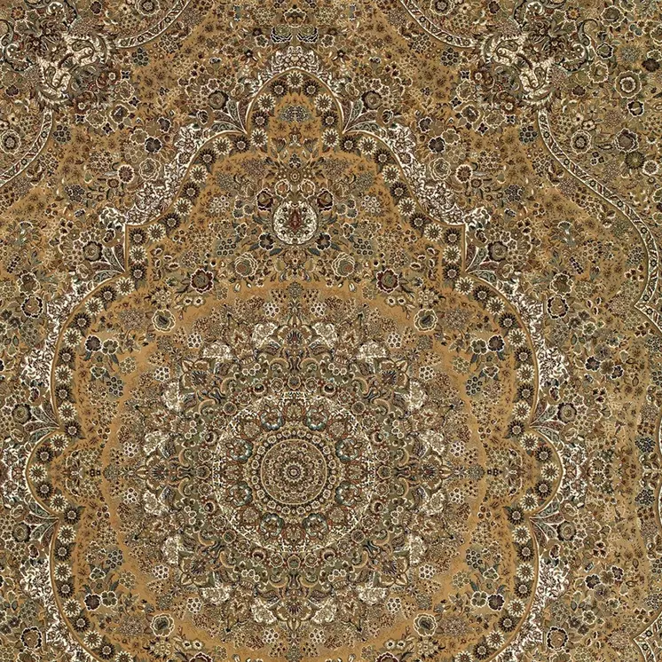 8' X 11' Gold And Ivory Medallion Area Rug With Fringe