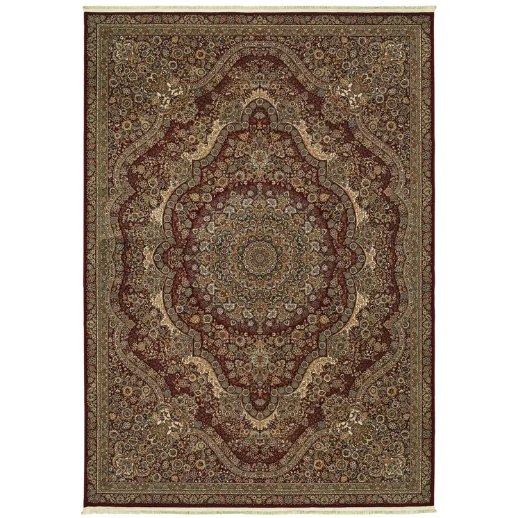 4' X 5' Red And Gold Medallion Area Rug With Fringe