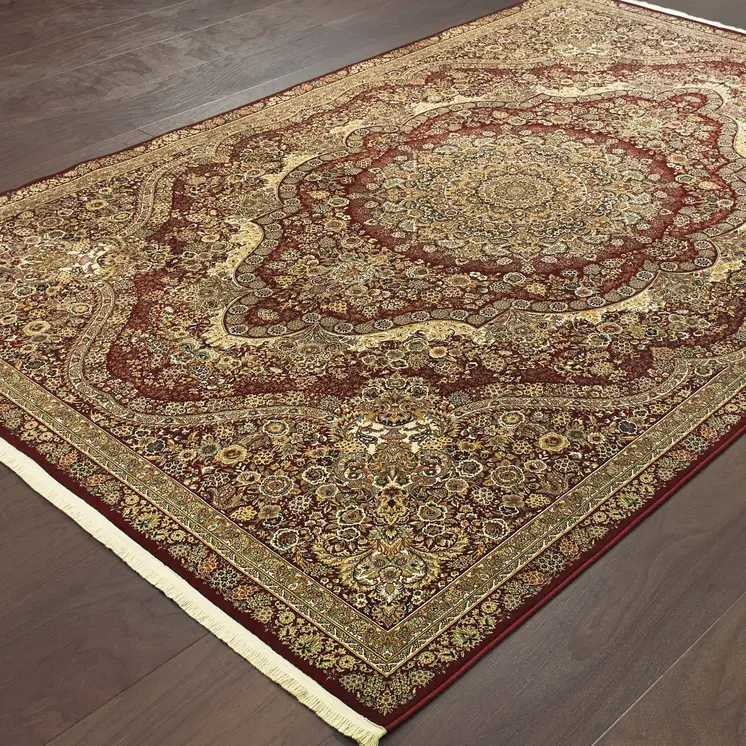 8' X 11' Red And Gold Medallion Area Rug With Fringe