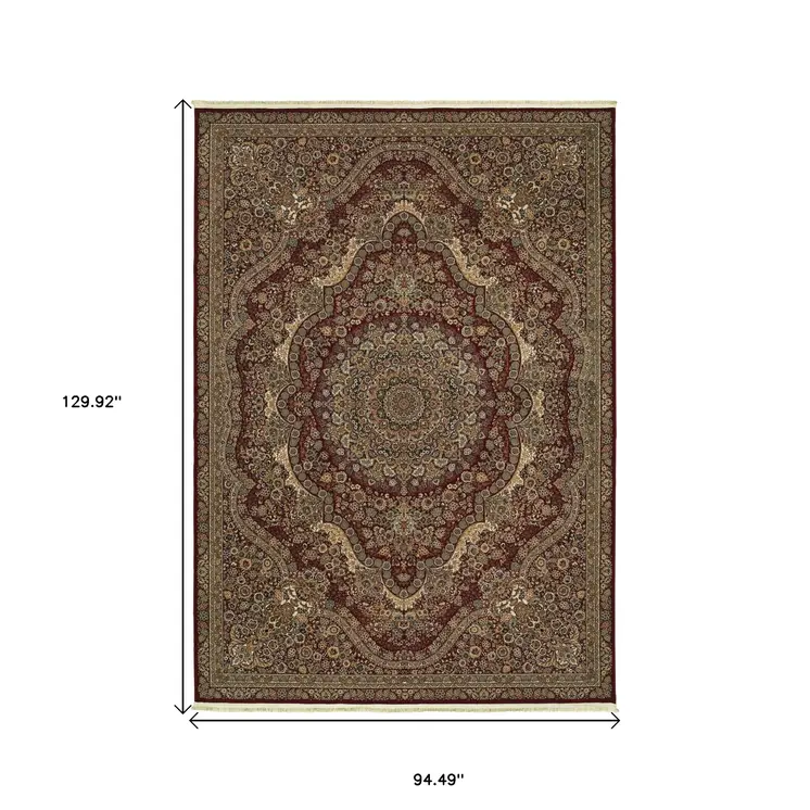 8' X 11' Red And Gold Medallion Area Rug With Fringe