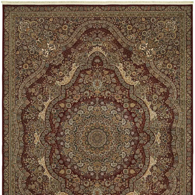 8' X 11' Red And Gold Medallion Area Rug With Fringe