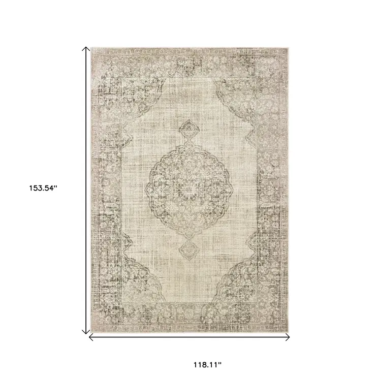 10' X 13' Ivory And Gray Oriental Distressed Area Rug