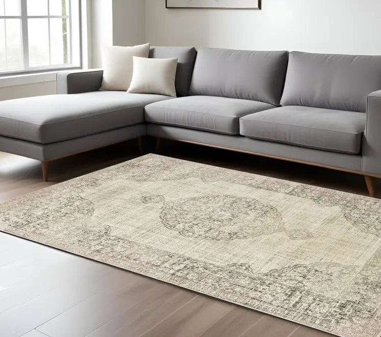 10' X 13' Ivory And Gray Oriental Distressed Area Rug