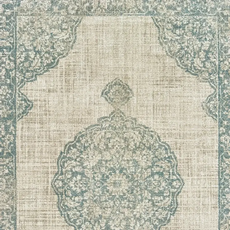 10' X 13' Ivory And Blue Oriental Distressed Area Rug