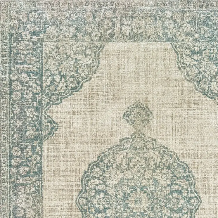 5' X 8' Ivory And Blue Oriental Distressed Area Rug