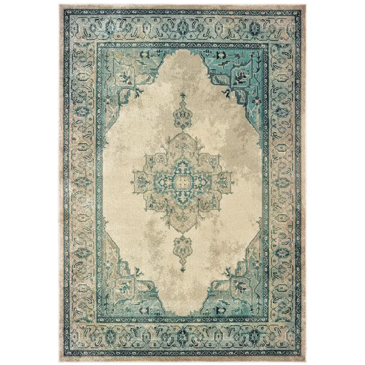 10' X 13' Ivory And Blue Oriental Distressed Area Rug