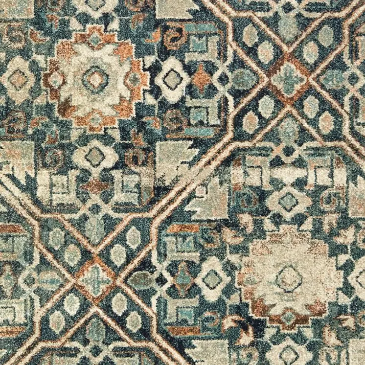 5' X 8' Blue And Ivory Geometric Distressed Area Rug