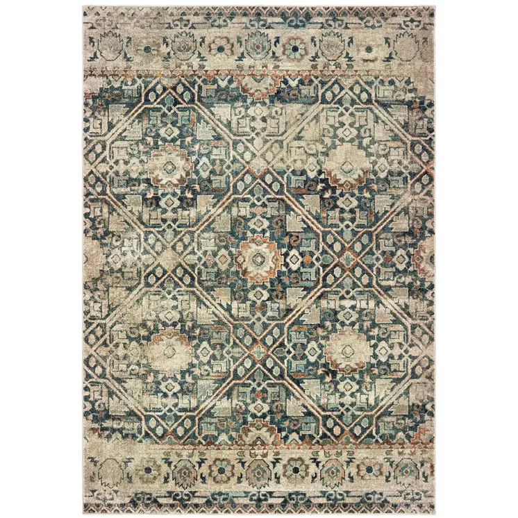 10' X 13' Blue And Ivory Geometric Distressed Area Rug